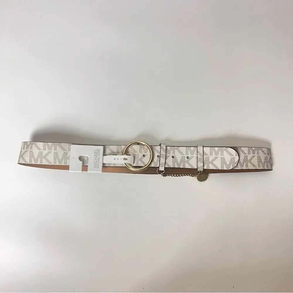 Michael Kors Women's Gray and White Logo Belt Sz L